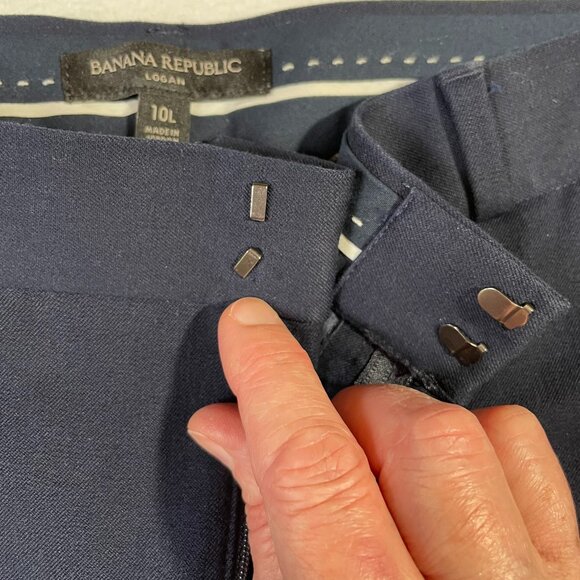 Banana Republic Logan Trousers Size 10L Navy Blue Cotton Blend Stretch - Picture 16 of 16